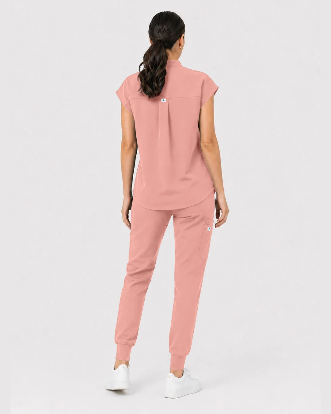 Pink Eipnare Women's Henley Sleeveless Jogger Scrub Set - Stretch Medical Scrubs for Women