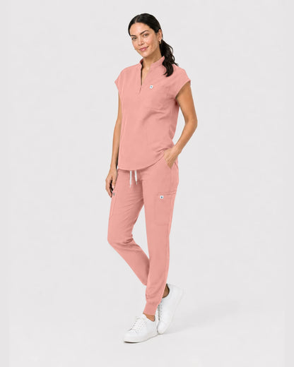 Pink Eipnare Women's Henley Sleeveless Jogger Scrub Set - Stretch Medical Scrubs for Women