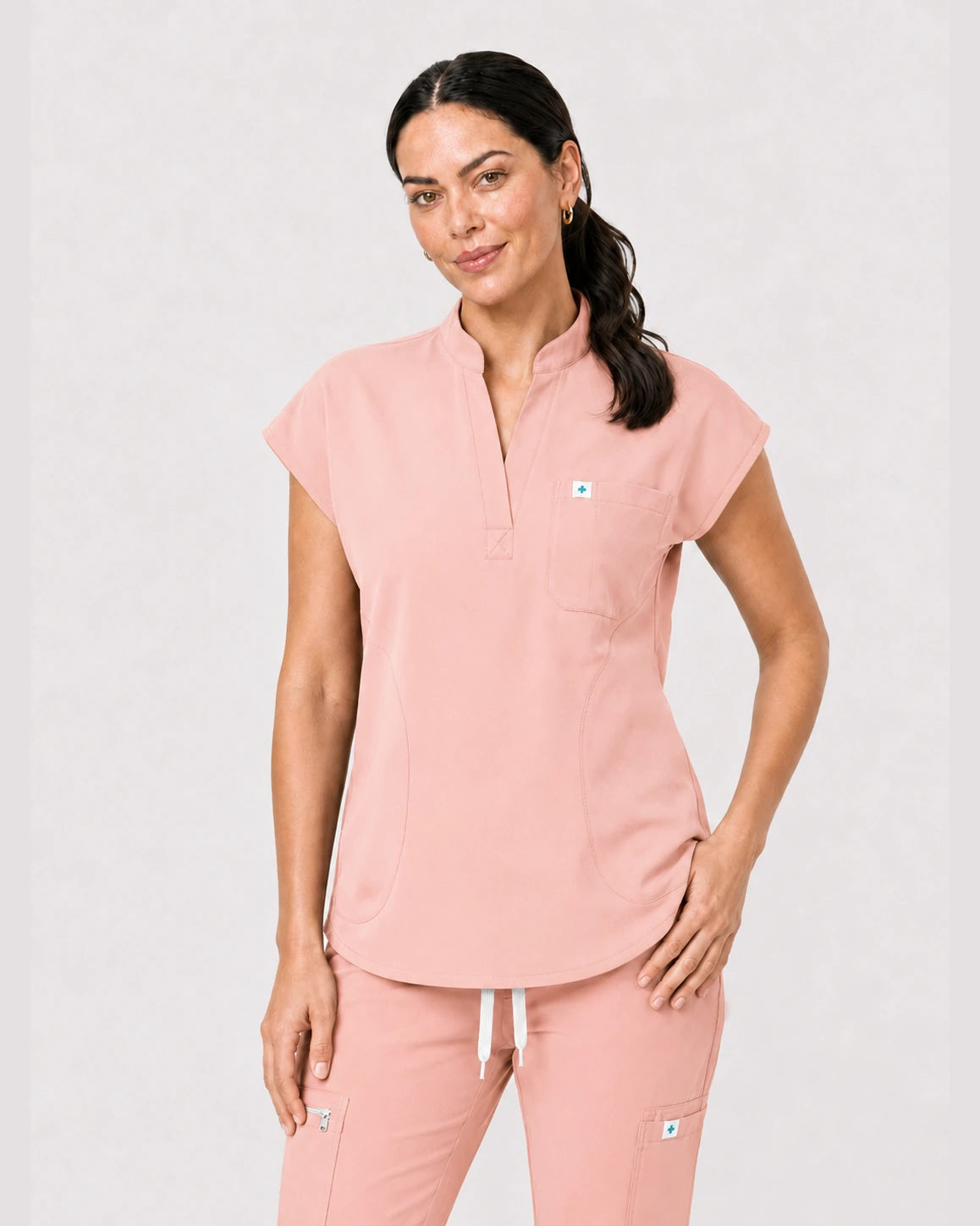 Pink Eipnare Women's 8-Pocket V-Neck Jogger Scrub Set - Stretch Medical Scrubs for Women