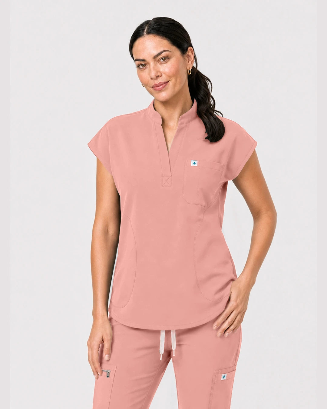 Pink Eipnare Women's Henley Sleeveless Jogger Scrub Set - Stretch Medical Scrubs for Women