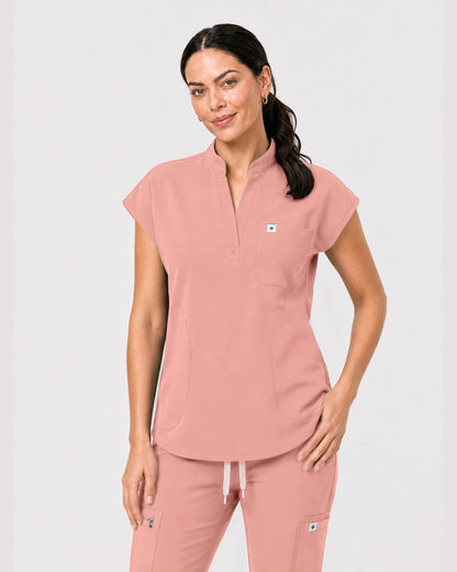 Pink Eipnare Women's Henley Sleeveless Jogger Scrub Set - Stretch Medical Scrubs for Women