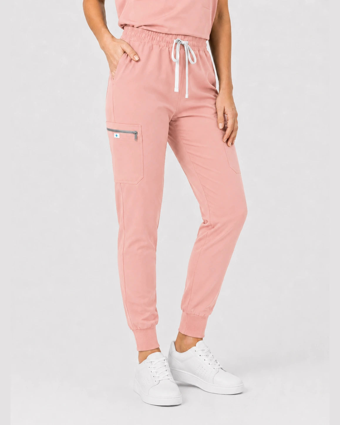 Pink Eipnare Women's 8-Pocket V-Neck Jogger Scrub Set - Stretch Medical Scrubs for Women