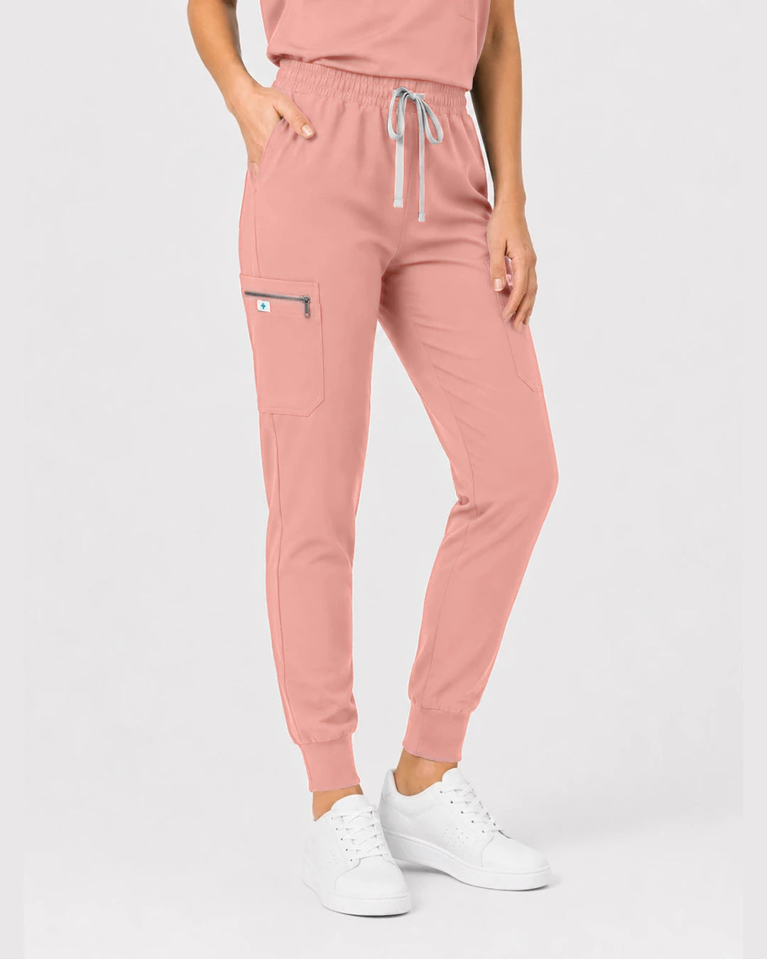 Pink Eipnare Women's Henley Sleeveless Jogger Scrub Set - Stretch Medical Scrubs for Women
