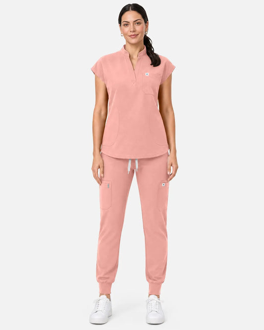 Pink Eipnare Women's Sleeveless Henley Scrub Top - Stretch Medical Scrubs for Women