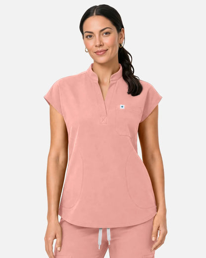 Pink Eipnare Women's Sleeveless Henley Scrub Top - Stretch Medical Scrubs for Women