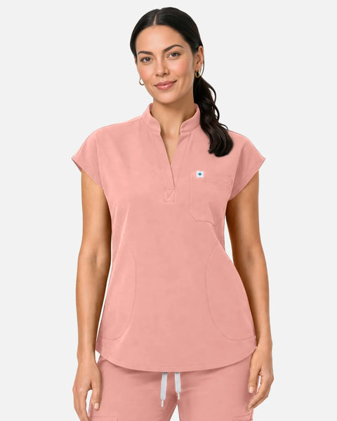 Eipnare Women's Sleeveless Henley Uniform Top - Pink