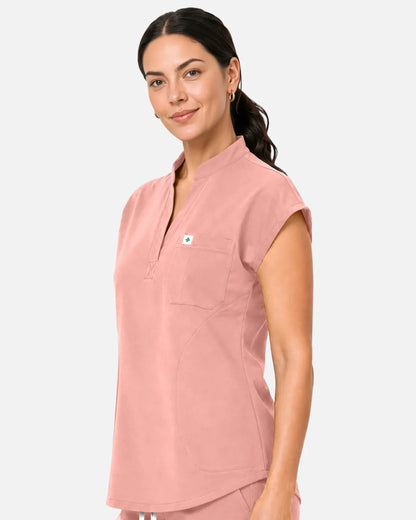 Pink Eipnare Women's Sleeveless Henley Scrub Top - Stretch Medical Scrubs for Women