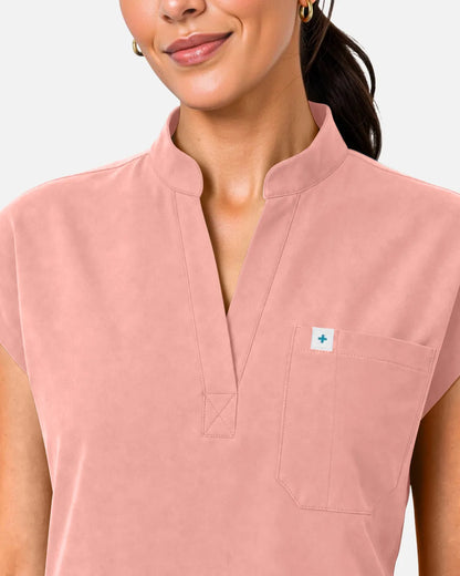 Pink Eipnare Women's Sleeveless Henley Scrub Top - Stretch Medical Scrubs for Women