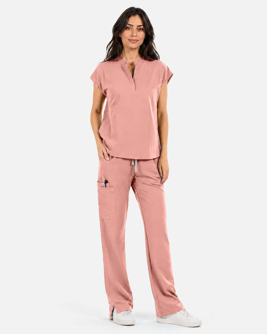 Pink Eipnare Women's Straight-Leg Cargo Scrub Pants - Stretch Medical Scrubs for Women