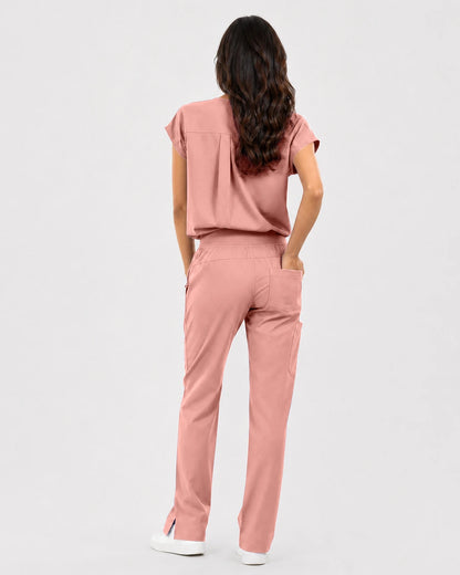 Pink Eipnare Women's Mandarin Sleeveless Straight-Leg Scrub Set - Stretch Medical Scrubs for Women