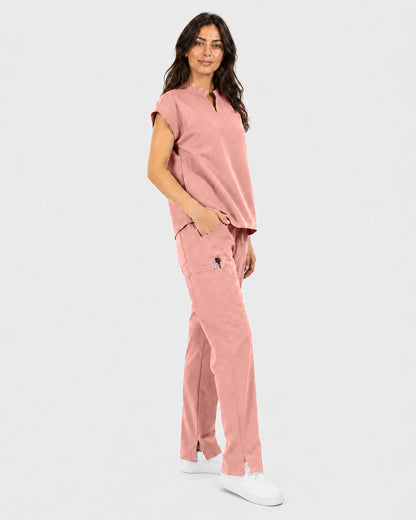 Pink Eipnare Women's Mandarin Sleeveless Straight-Leg Scrub Set - Stretch Medical Scrubs for Women