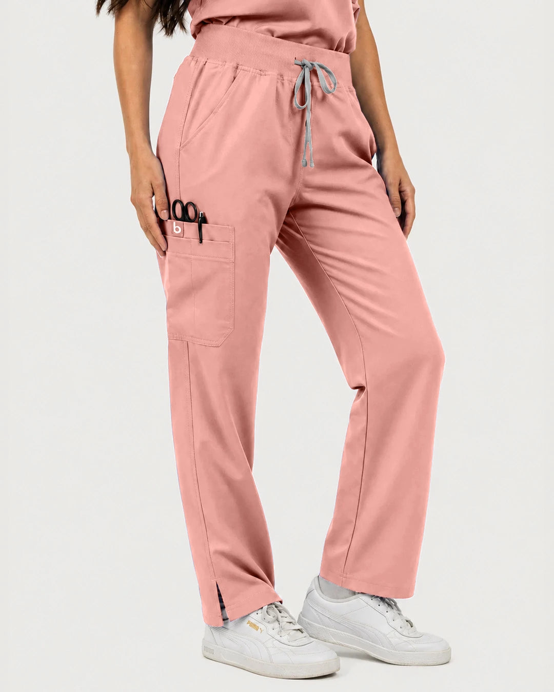 Pink Eipnare Women's Mandarin Sleeveless Straight-Leg Scrub Set - Stretch Medical Scrubs for Women