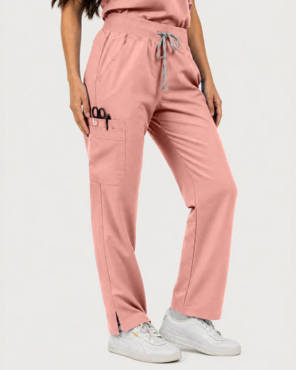 Pink Eipnare Women's Mandarin Sleeveless Straight-Leg Scrub Set - Stretch Medical Scrubs for Women
