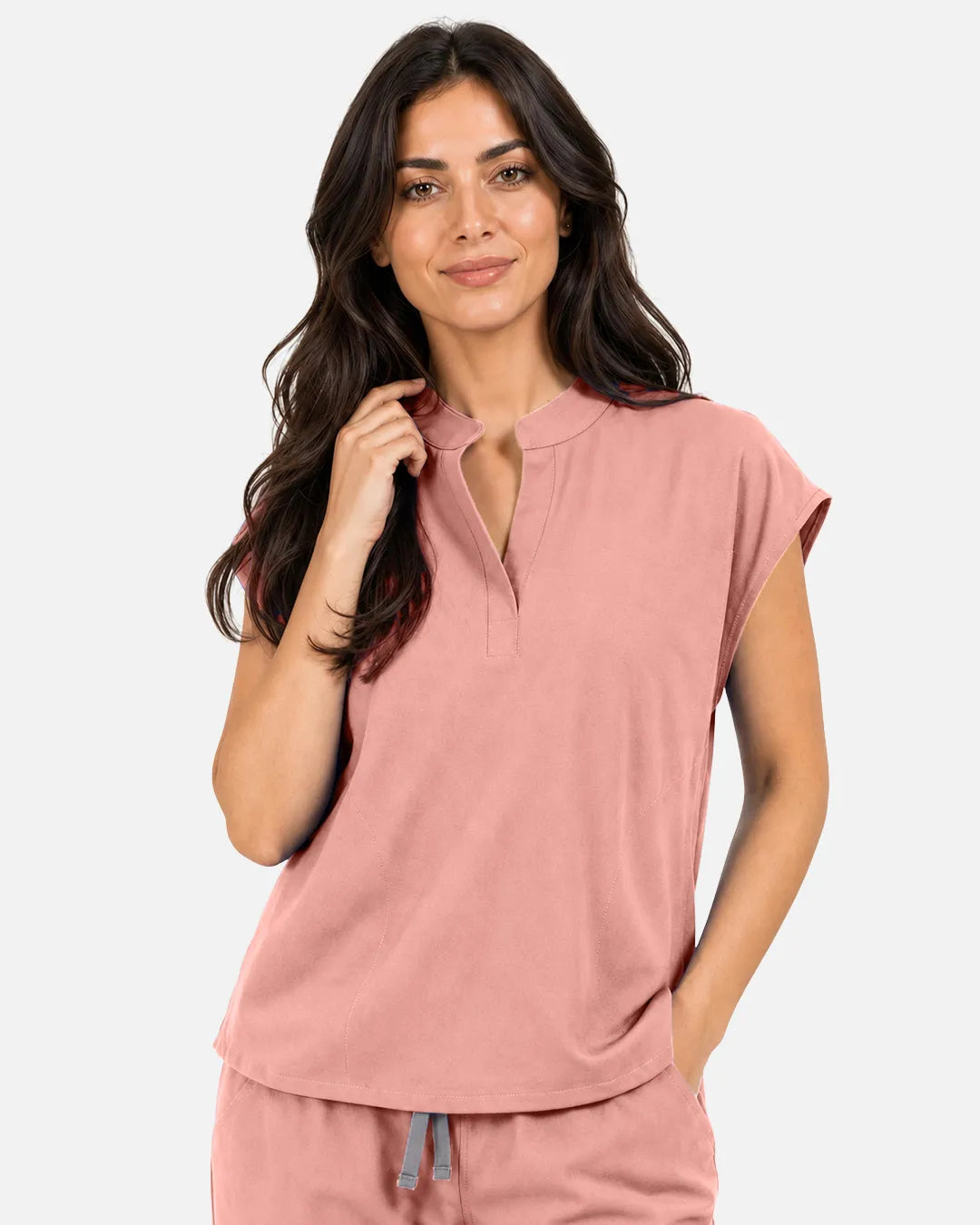 Pink Eipnare Women's Sleeveless Mandarin Collar Scrub Top - Stretch Medical Scrubs for Women