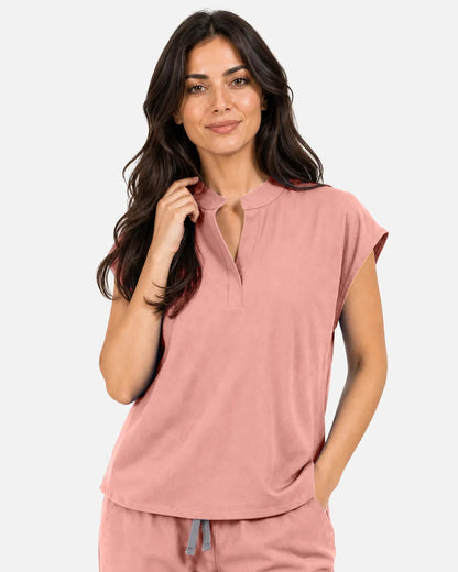 Pink Eipnare Women's Sleeveless Mandarin Collar Scrub Top - Stretch Medical Scrubs for Women