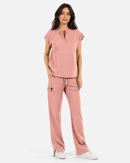 Pink Eipnare Women's Sleeveless Mandarin Collar Scrub Top - Stretch Medical Scrubs for Women
