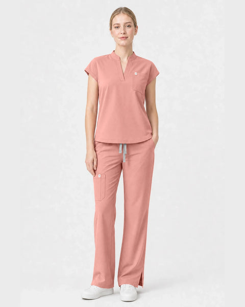 Eipnare Women's Henley Sleeveless Straight-Leg Scrub Set - Pink