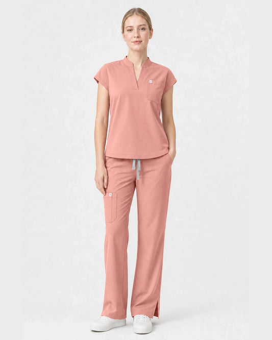 Pink Eipnare Women's Henley Sleeveless Straight-Leg Scrub Set - Stretch Medical Scrubs for Women