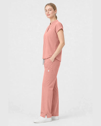 Pink Eipnare Women's Henley Sleeveless Straight-Leg Scrub Set - Stretch Medical Scrubs for Women