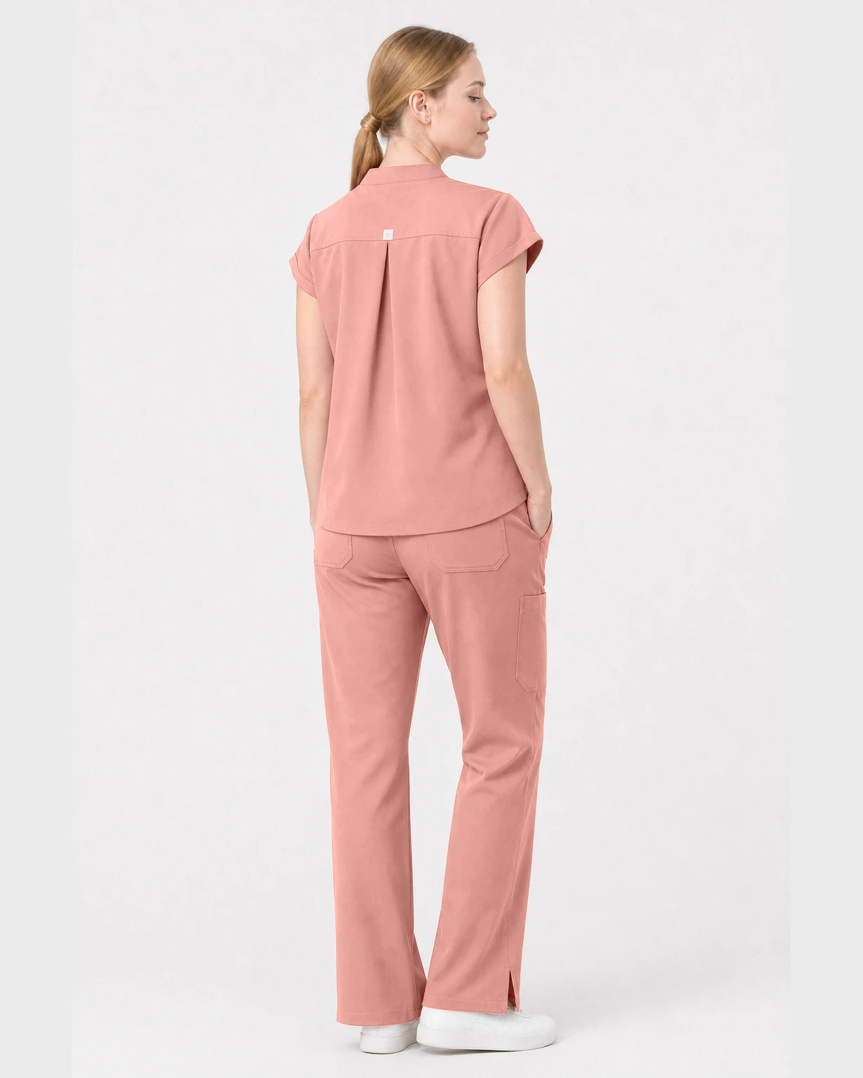 Pink Eipnare Women's Henley Sleeveless Straight-Leg Scrub Set - Stretch Medical Scrubs for Women