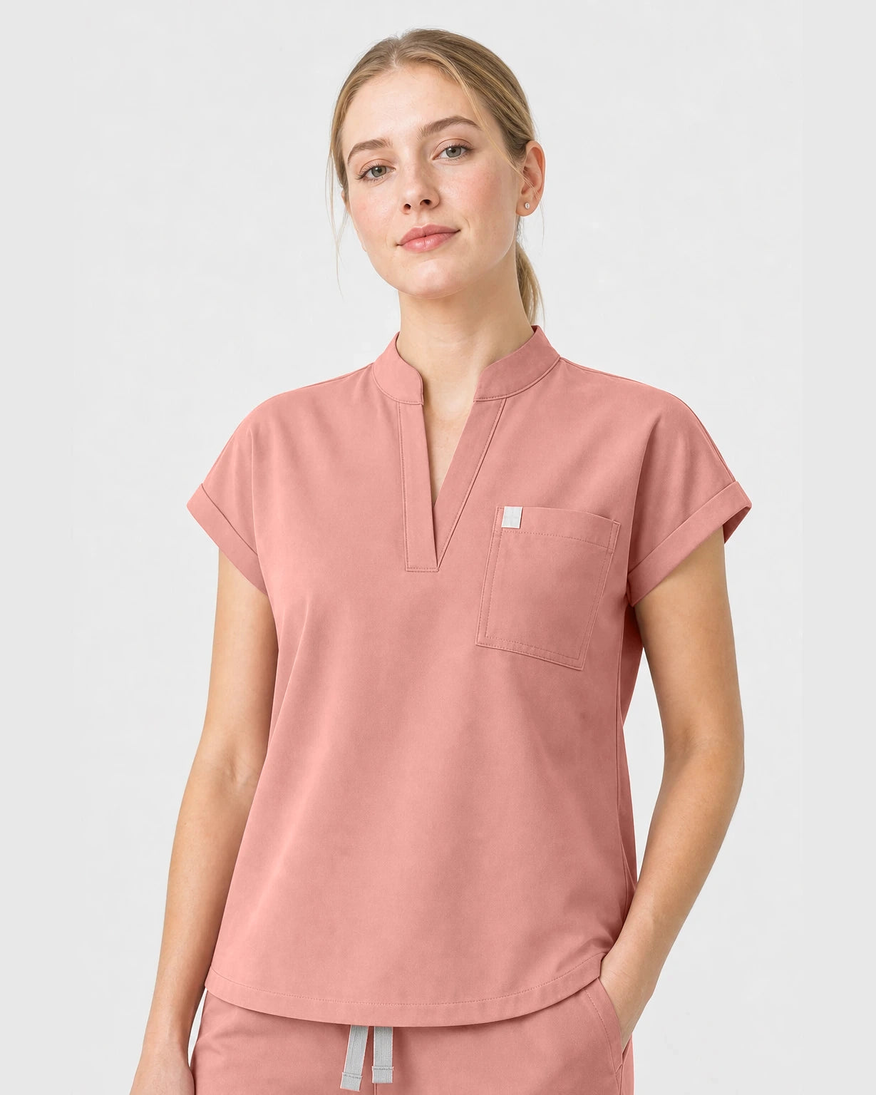 Pink Eipnare Women's Henley Sleeveless Straight-Leg Scrub Set - Stretch Medical Scrubs for Women
