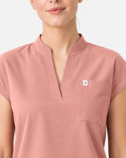 Pink Eipnare Women's Henley Sleeveless Straight-Leg Scrub Set - Stretch Medical Scrubs for Women
