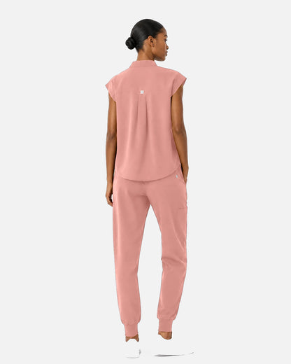 Pink – Eipnare Women's Sleeveless Mandarin Collar Jogger Uniform Set – product image 03