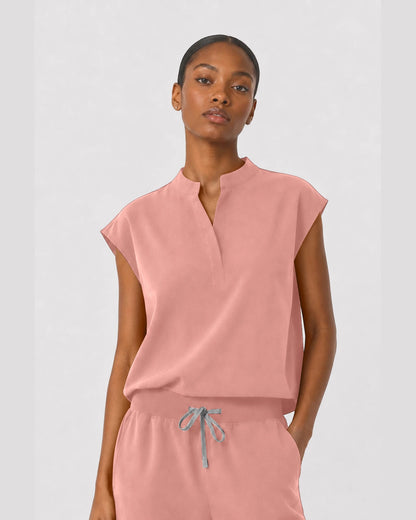 Pink Eipnare Women's Sleeveless Mandarin Collar Jogger Scrub Set - Stretch Medical Scrubs for Women