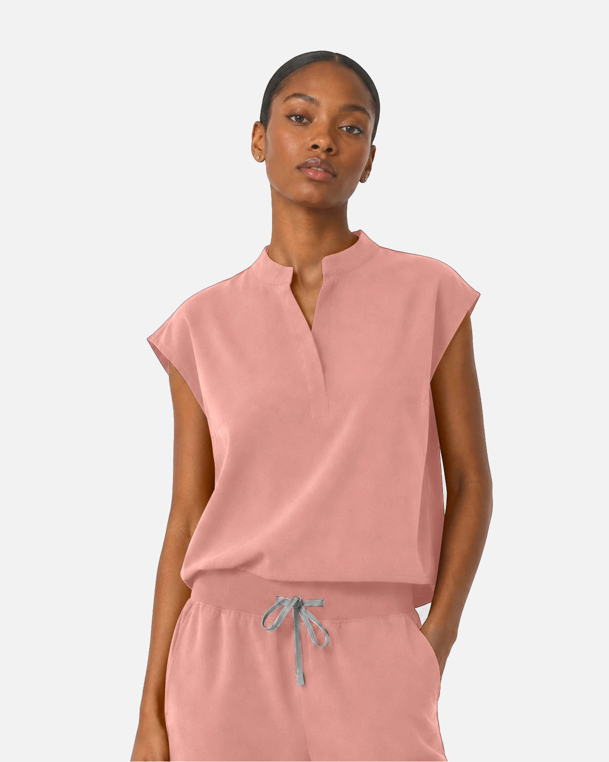 Pink – Eipnare Women's Sleeveless Mandarin Collar Jogger Uniform Set – product image 04