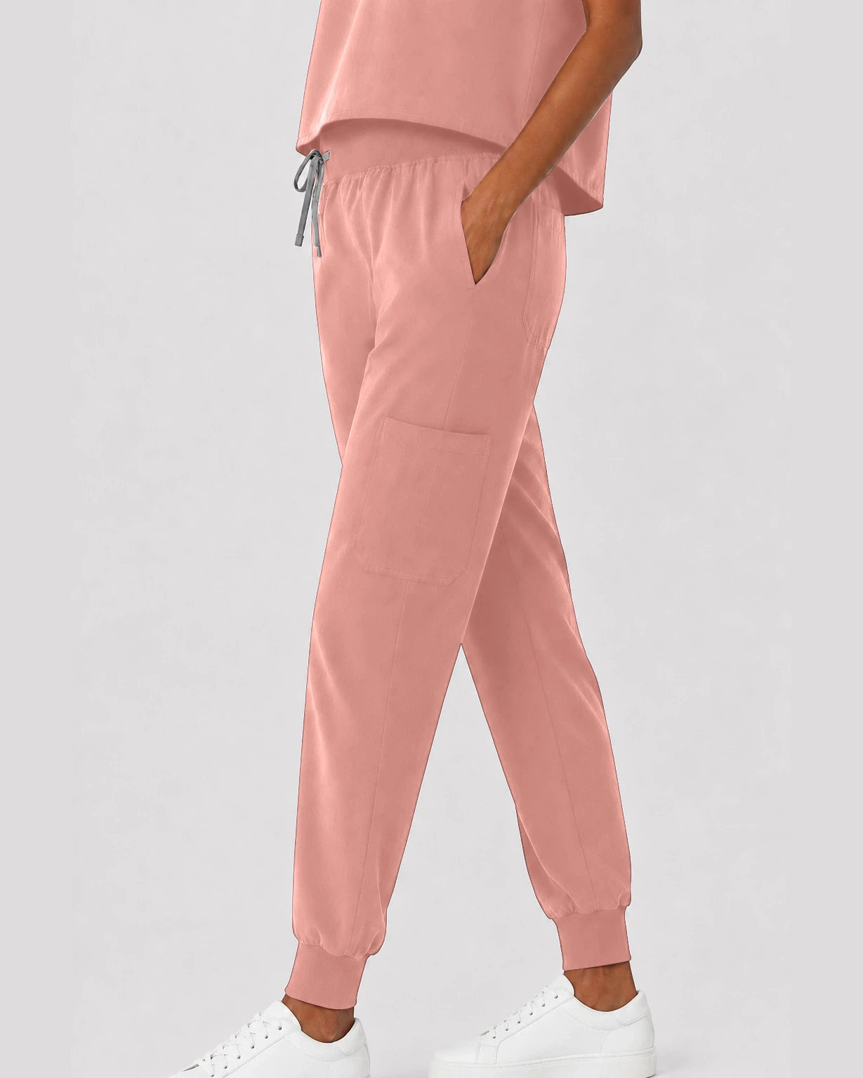 Pink Eipnare Women's Sleeveless Mandarin Collar Jogger Scrub Set - Stretch Medical Scrubs for Women
