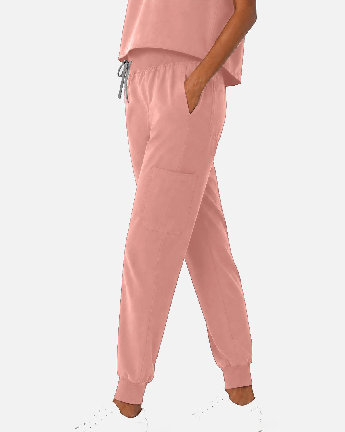 Pink – Eipnare Women's Sleeveless Mandarin Collar Jogger Uniform Set – product image 05