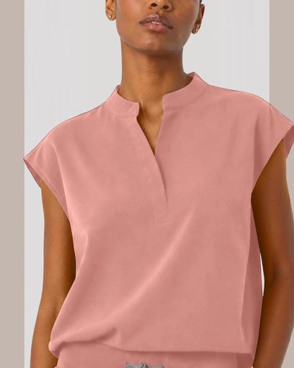 Pink Eipnare Women's Sleeveless Mandarin Collar Jogger Scrub Set - Stretch Medical Scrubs for Women