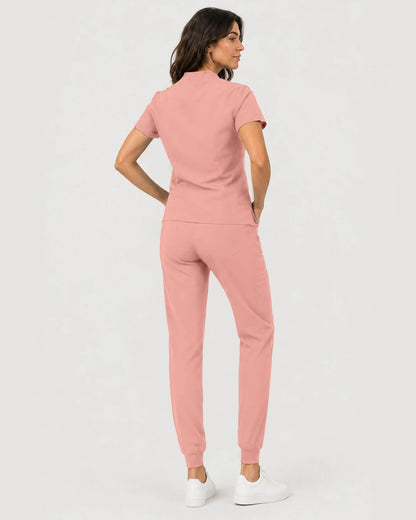 Pink Eipnare Women's Notch V-Neck Cargo Jogger Scrub Set - Stretch Medical Scrubs for Women