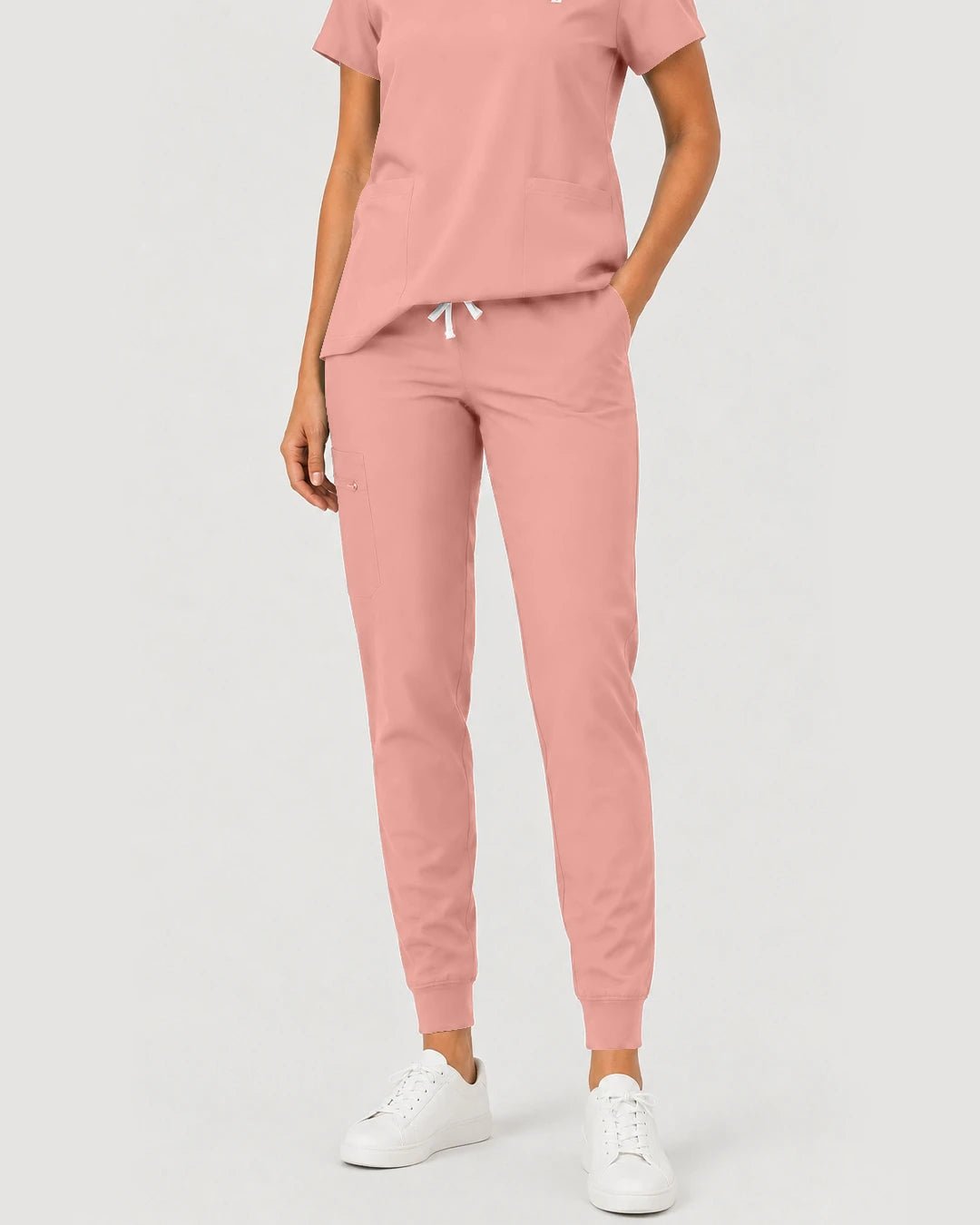 Pink Eipnare Women's Notch V-Neck Cargo Jogger Scrub Set - Stretch Medical Scrubs for Women