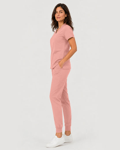 Pink Eipnare Women's Notch V-Neck Cargo Jogger Scrub Set - Stretch Medical Scrubs for Women