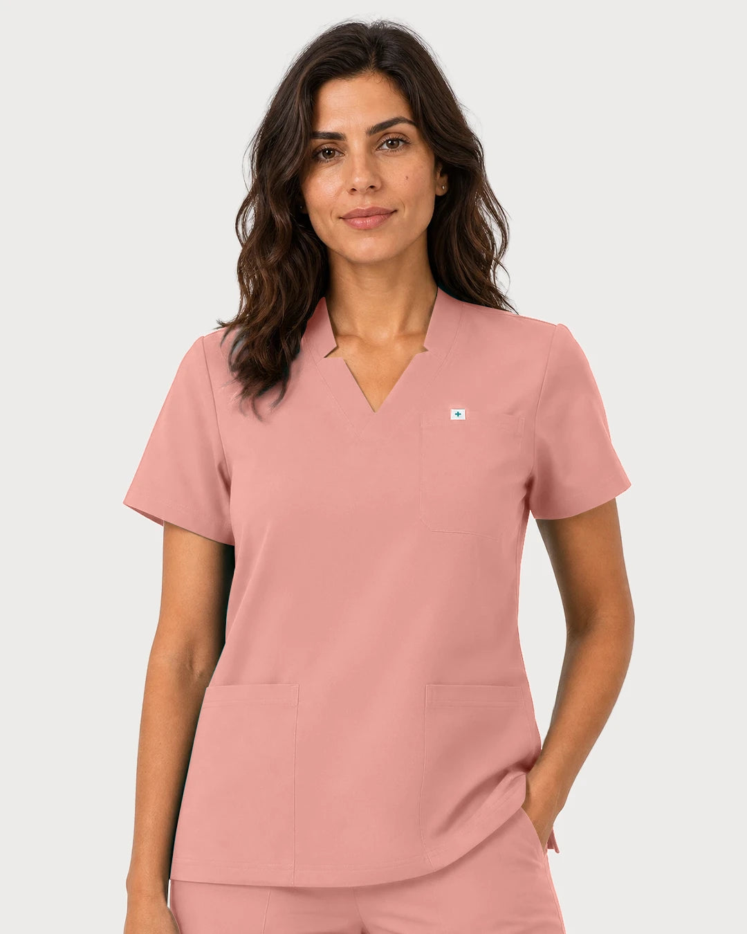 Pink Eipnare Women's Notch V-Neck Cargo Jogger Scrub Set - Stretch Medical Scrubs for Women
