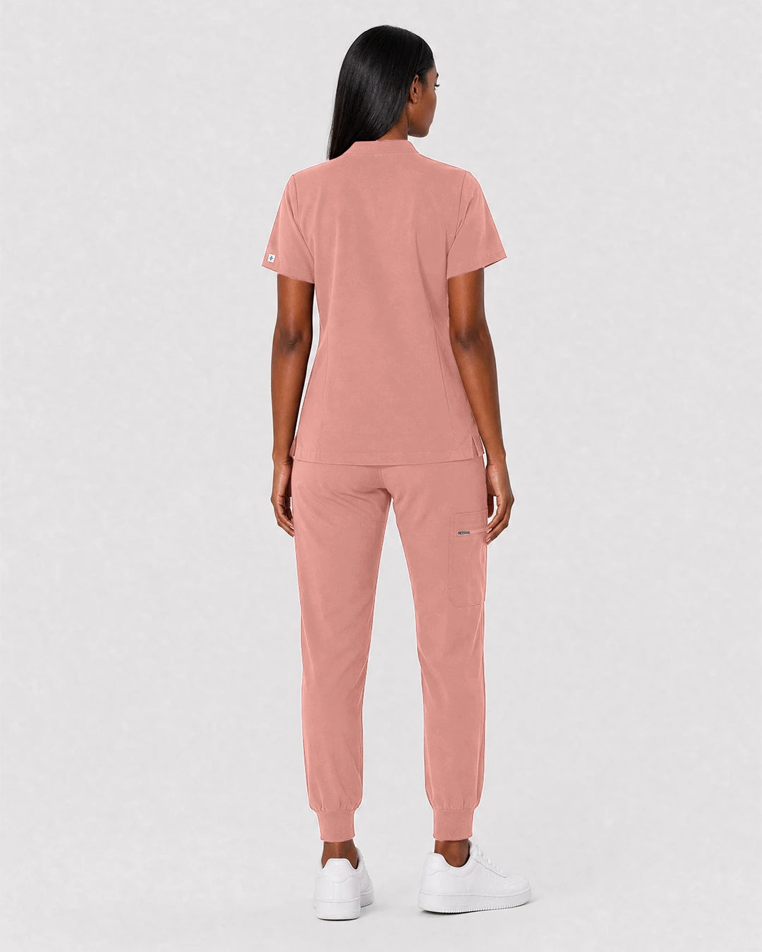 Pink Eipnare Women's Split V-Neck Cargo Jogger Scrub Set - Stretch Medical Scrubs for Women