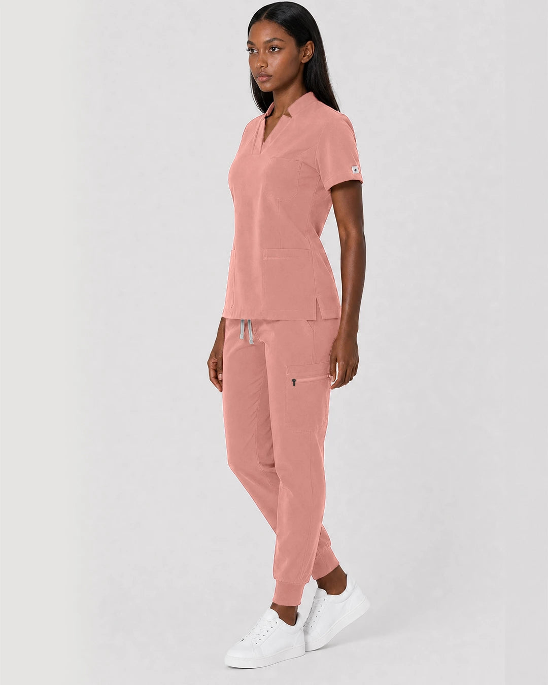 Pink Eipnare Women's Split V-Neck Cargo Jogger Scrub Set - Stretch Medical Scrubs for Women