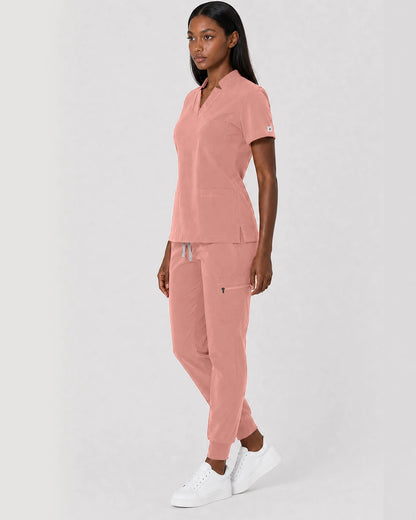 Pink Eipnare Women's Split V-Neck Cargo Jogger Scrub Set - Stretch Medical Scrubs for Women