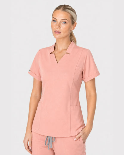 Pink Eipnare Women's V-Neck Split 9-Pocket Slim Fit Scrub Set - Stretch Medical Scrubs for Women