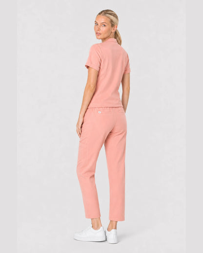 Pink Eipnare Women's V-Neck Split 9-Pocket Slim Fit Scrub Set - Stretch Medical Scrubs for Women