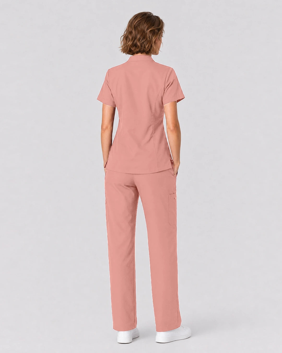 Pink Eipnare Women's Split V-Neck Tapered Scrub Set - Stretch Medical Scrubs for Women