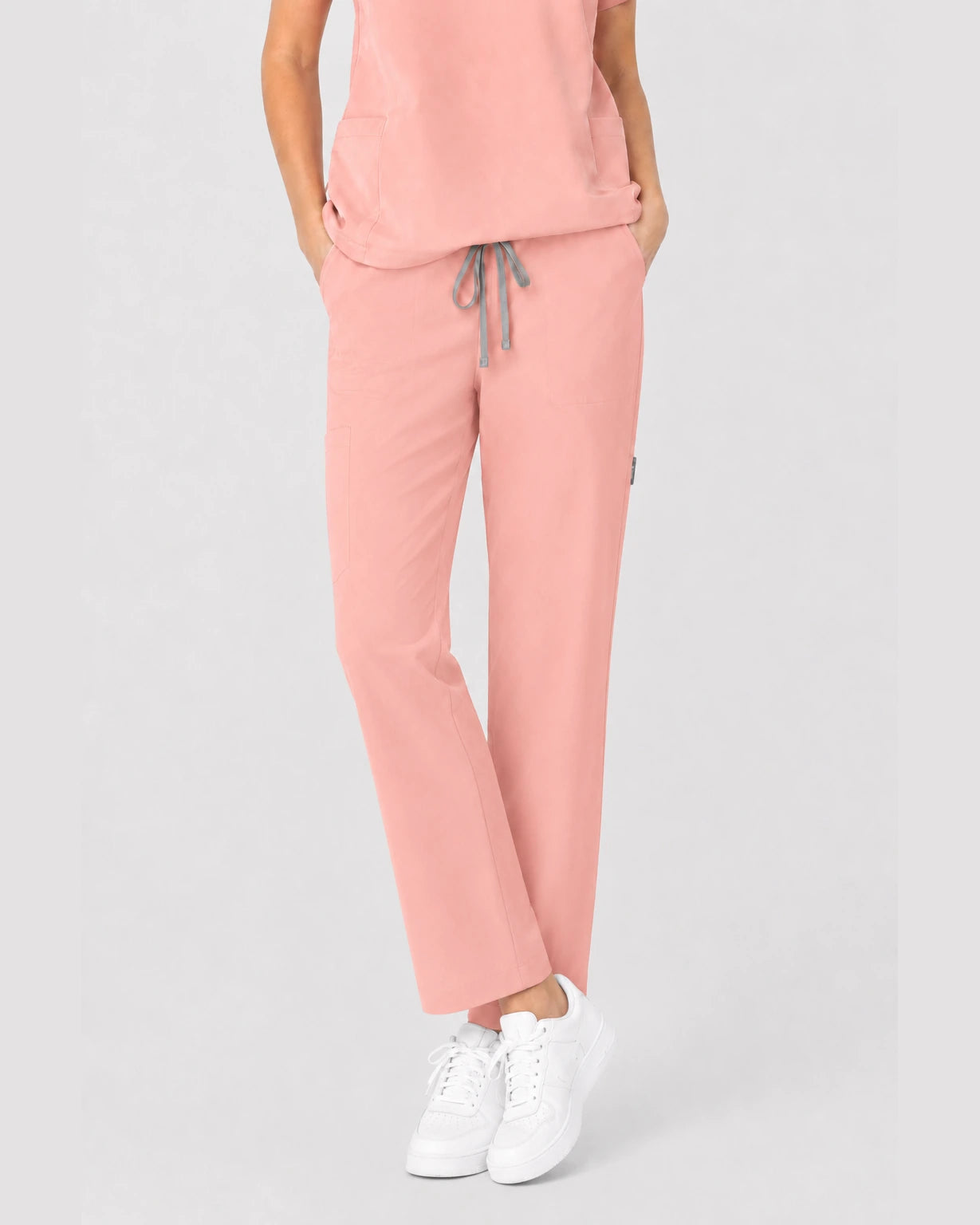 Pink Eipnare Women's V-Neck Split 9-Pocket Slim Fit Scrub Set - Stretch Medical Scrubs for Women