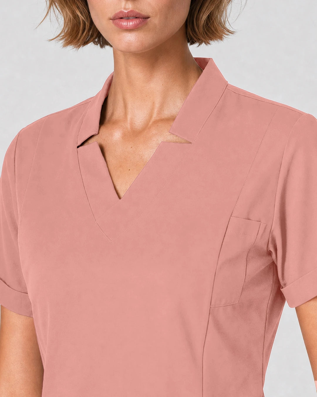 Pink Eipnare Women's Split V-Neck Tapered Scrub Set - Stretch Medical Scrubs for Women