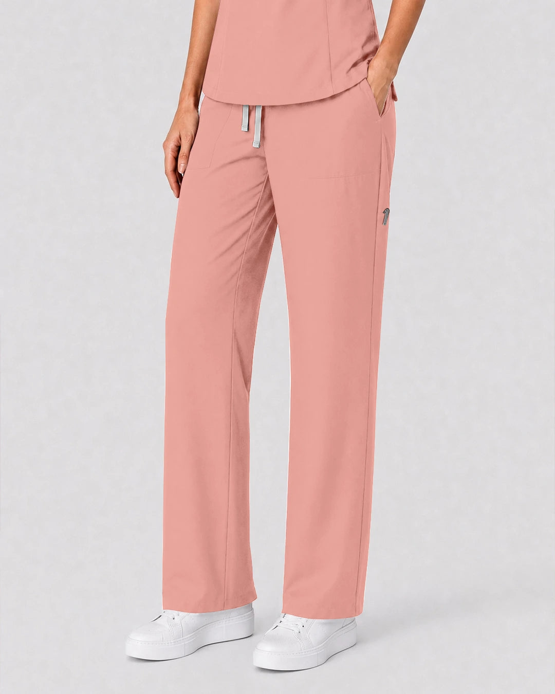Pink Eipnare Women's Split V-Neck Tapered Scrub Set - Stretch Medical Scrubs for Women