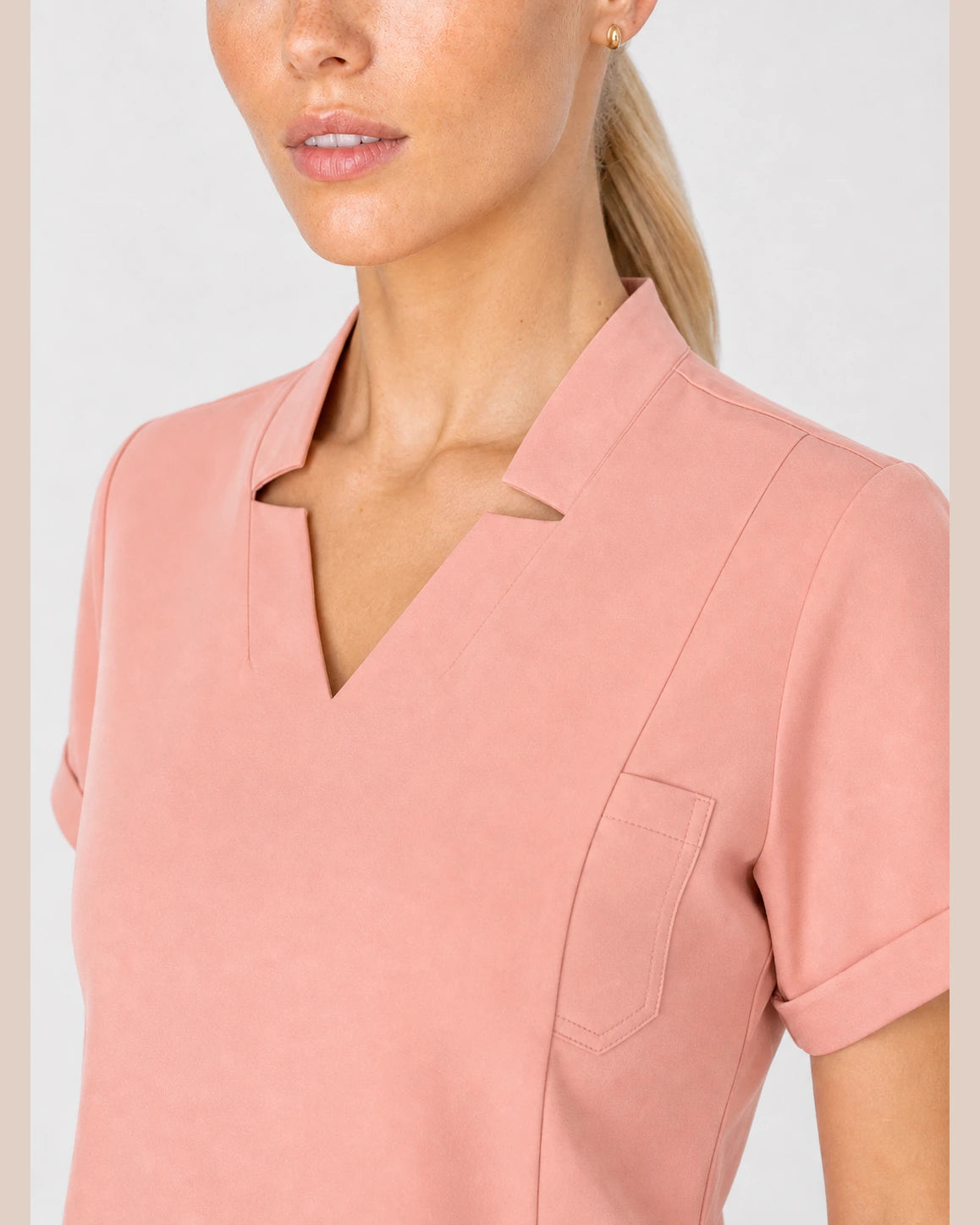 Pink Eipnare Women's V-Neck Split 9-Pocket Slim Fit Scrub Set - Stretch Medical Scrubs for Women