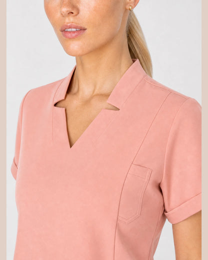 Pink Eipnare Women's V-Neck Split 9-Pocket Slim Fit Scrub Set - Stretch Medical Scrubs for Women