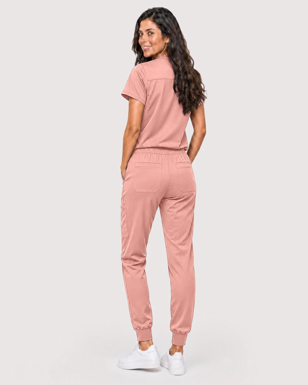 Pink Eipnare Women's Knit V-Neck Jogger Scrub Set - Stretch Medical Scrubs for Women