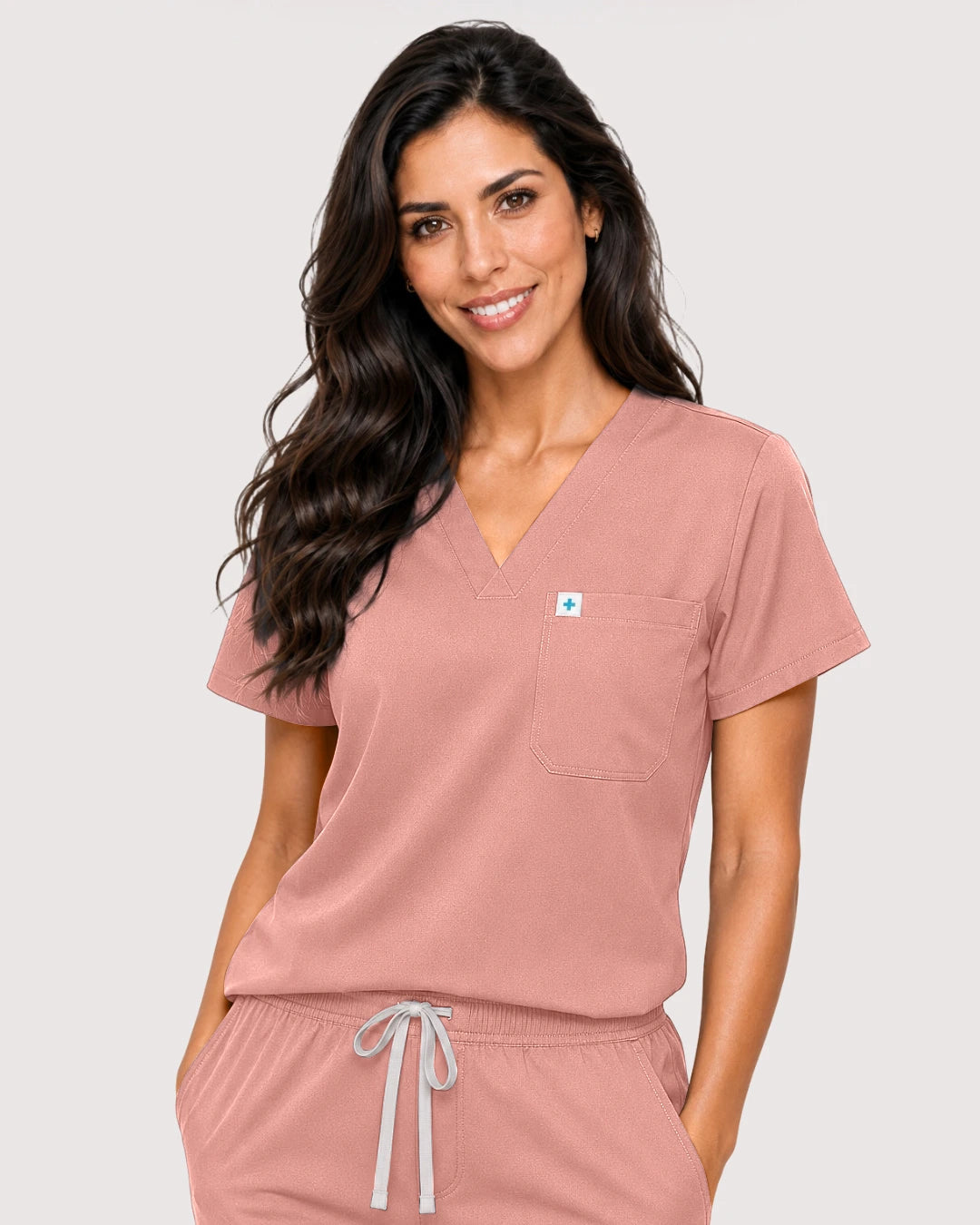 Pink Eipnare Women's Knit V-Neck Jogger Scrub Set - Stretch Medical Scrubs for Women