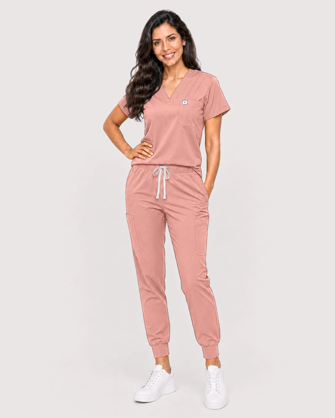 Pink Eipnare Women's Knit V-Neck Jogger Scrub Set - Stretch Medical Scrubs for Women